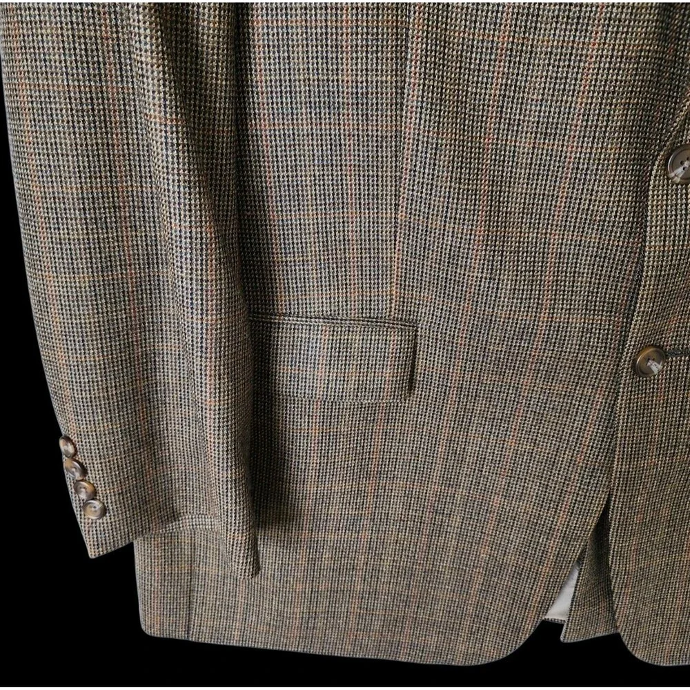 Vintage Chaps Ralph Lauren 46L Lambs Wool Houndstooth Tweed Sport Coat Blazer